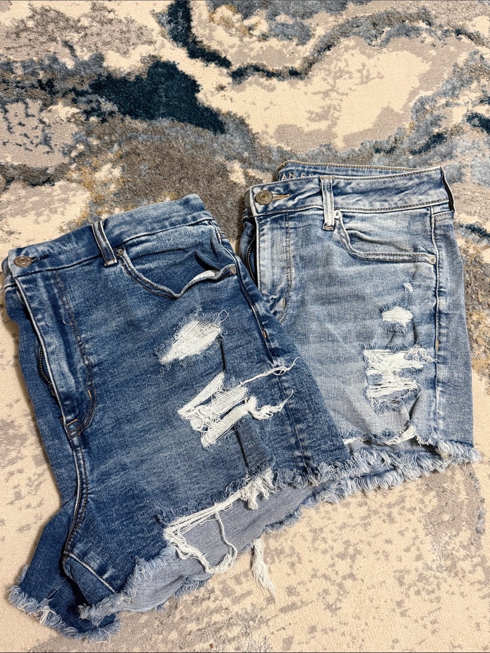 American Eagle Outfitters Distressed Blue Denim Shorts Pair of Two